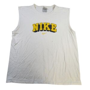 Vintage Nike Men's L White Yellow Spell Out Sleeveless Muscle Shirt Gray Tag Y2K